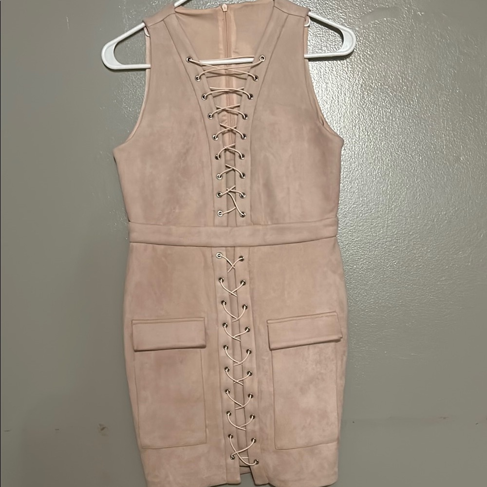 Lace-Up Beige Dress